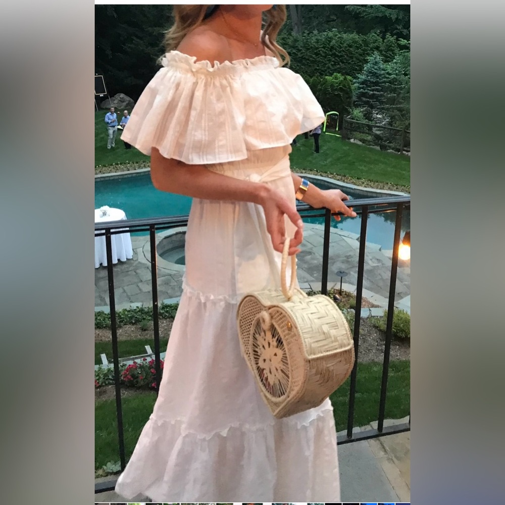 Ellsworth and Ivey Off-Shoulder White Maxi Dress